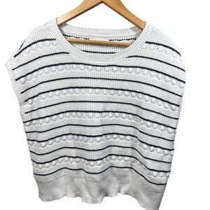 Lucky Brand Sleeveless Striped Poof Sweater